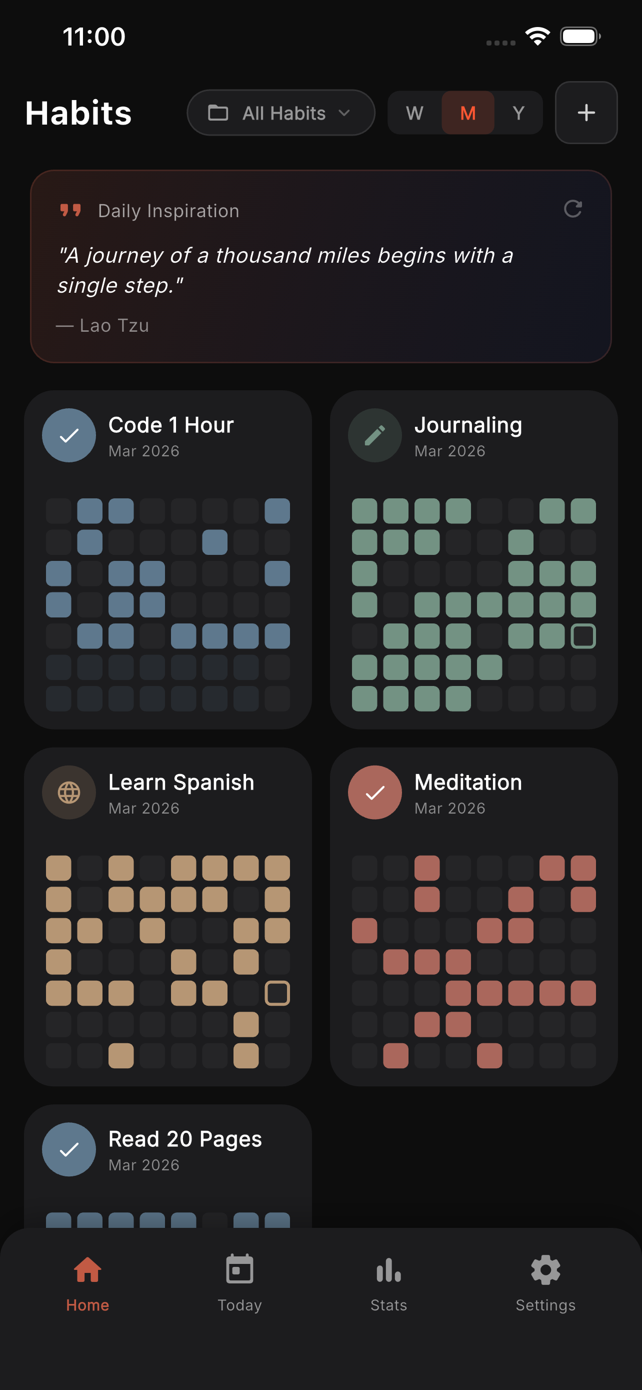 HabitForge grid view with monthly heatmaps