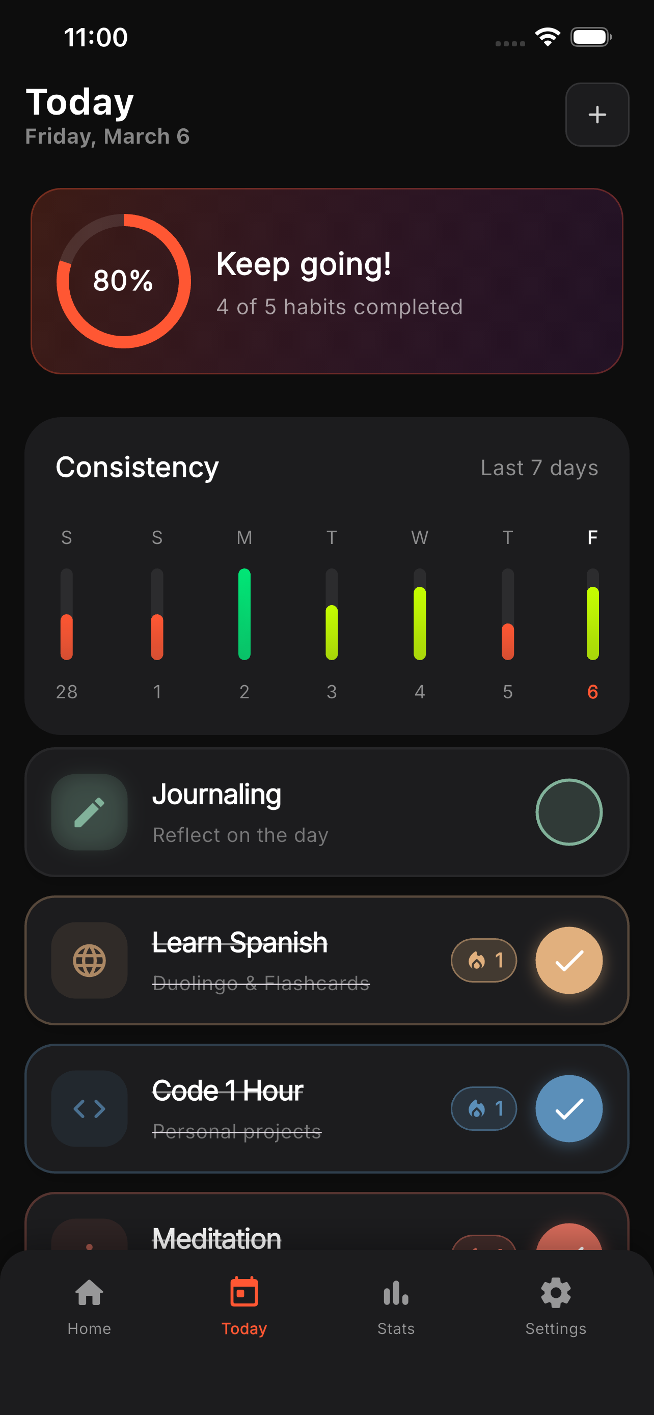 HabitForge today view with progress ring